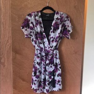 Purple / Gray Floral and Polka Dot Dress
